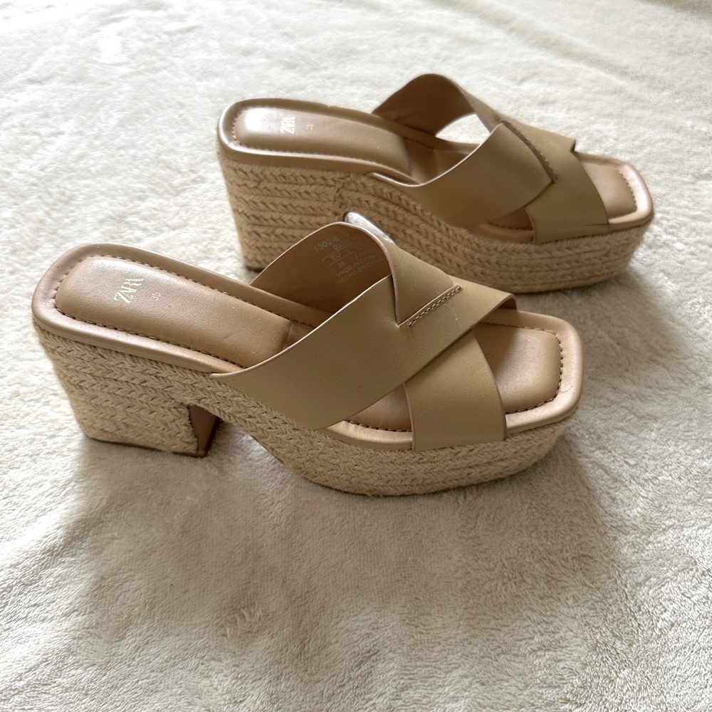 Zara Leather Platform Espadrilles Sz 5 - Picture 6 of 10
